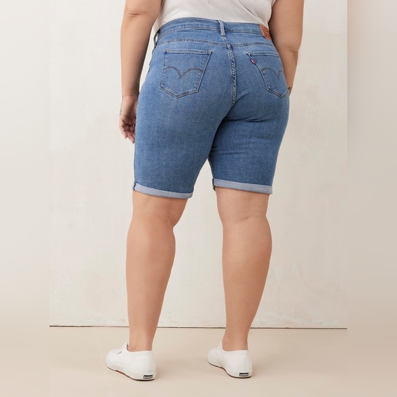 Levis Shaping Bermuda Denim Jean Shorts High Waisted Rise Stretchy Plus Size - Picture 2 of 13